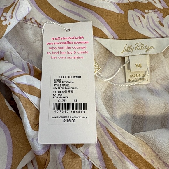 Lilly Pulitzer Bexler One-Shoulder Top Rattan Bon
Vivants NWT , sz : 14 - Picture 10 of 12